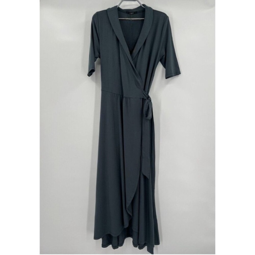Quince Women’s Dark Olive Tencel Jersey Wrap Dress Midi sz M NWOT Short Sleeve